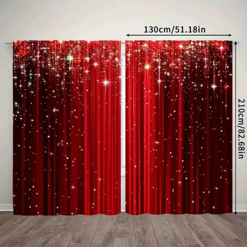 Elegant Red Curtains - Modern Geometric Pole Pocket Drapes for Bedroom & Living Room, 2 Panels