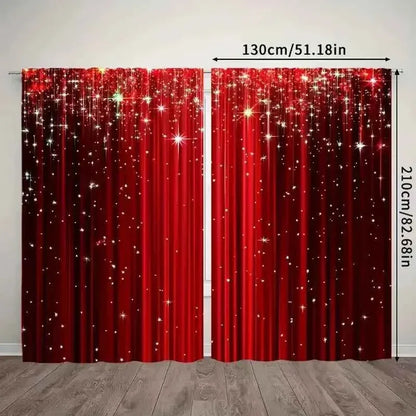 Elegant Red Curtains - Modern Geometric Pole Pocket Drapes for Bedroom & Living Room, 2 Panels - Shello's Creative Boutique