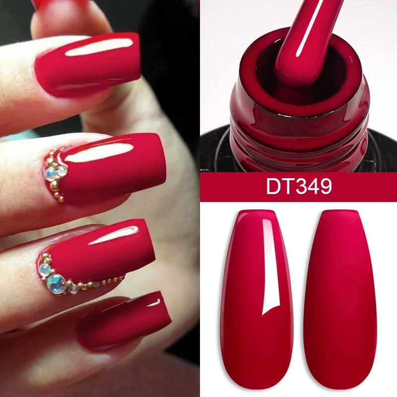 MEET ACROSS 7ml Red Gel Nail Polish Crystal Semi Permanent Soak Off UV Gel Varnish Nail Art Manicure Base Matte Top Coat Vernis - Shello's Creative Boutique