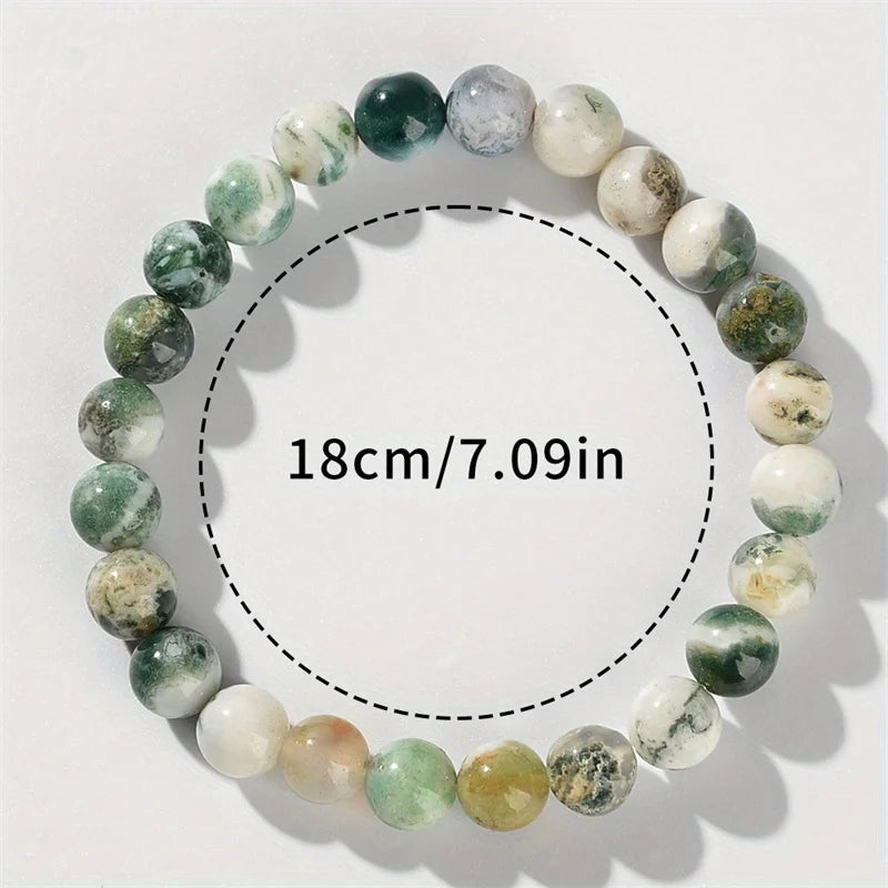 Dendritic Agate Natural Stone Beaded Bracelet – Green & White