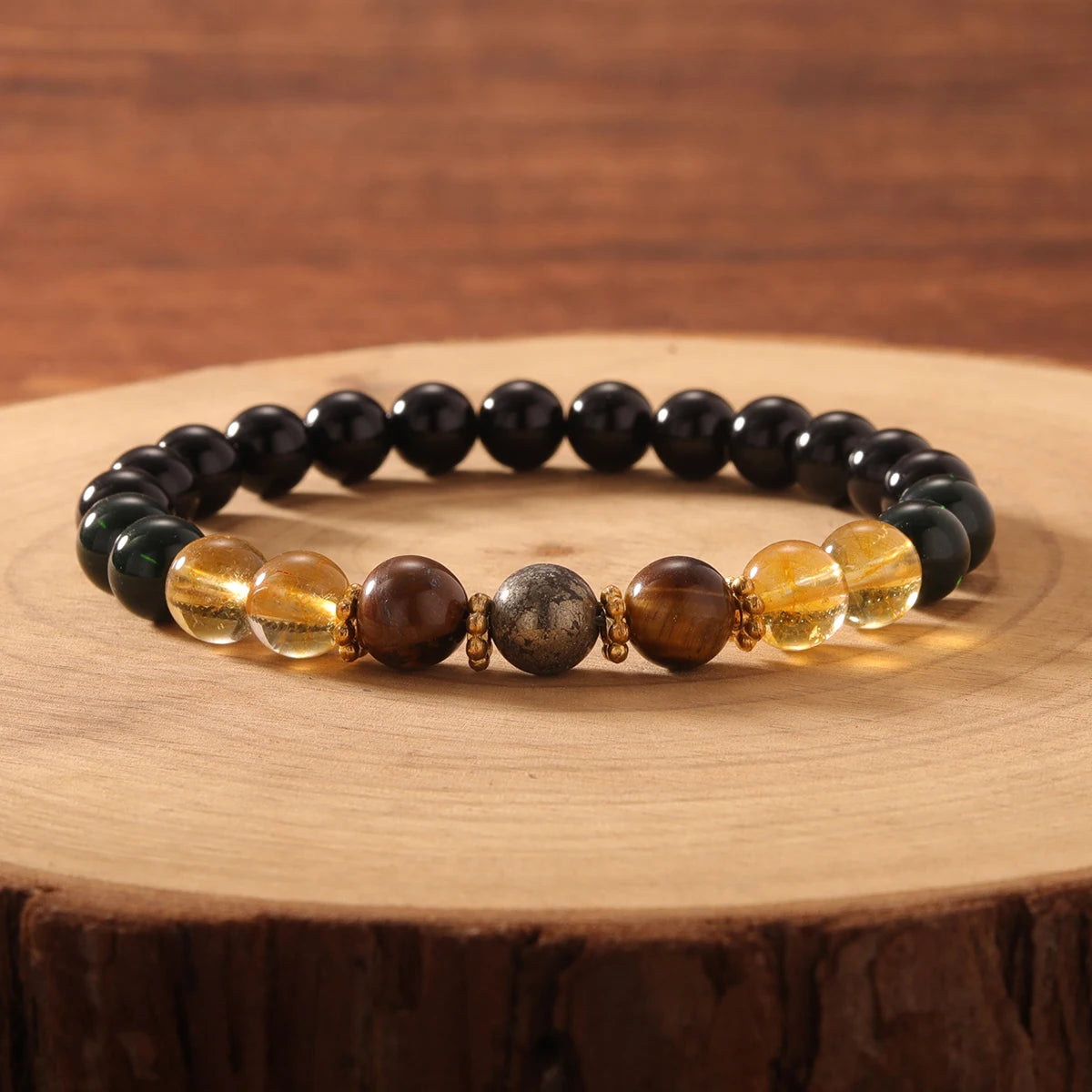 Hematite & Pyrite Natural Stone Beaded Bracelet – Unisex Stretch Bangle