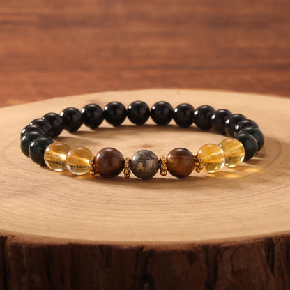 Hematite & Pyrite Natural Stone Beaded Bracelet – Unisex Stretch Bangle