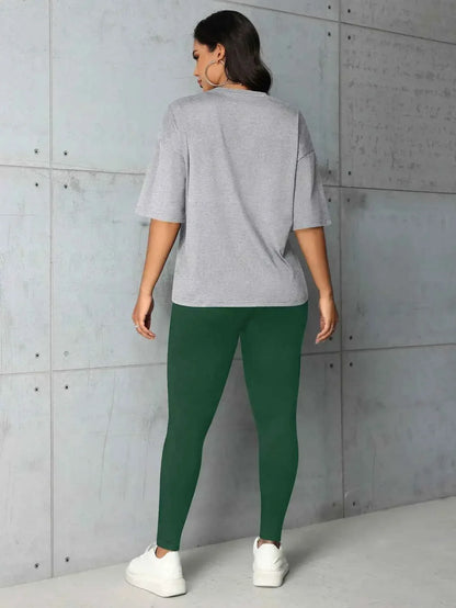 Y2K Crown Letter Print Two Piece Set - Graphic T-Shirt & Skinny Pants Outfit - Shello's Creative Boutique