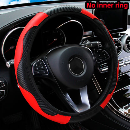 PU Carbon Fiber Leather Car Steering Wheel Cover - 14.5-15 Inches