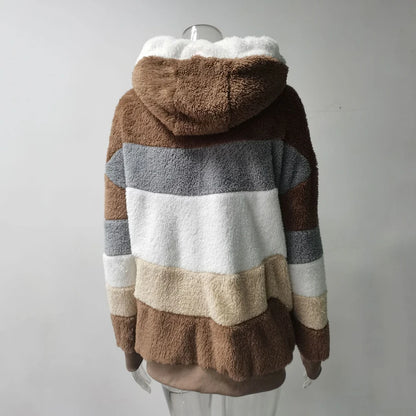 Women's Winter Hooded Coat 2026 - Thick Cashmere Plaid Stitched Jacket with Zipper - Shello's Creative Boutique