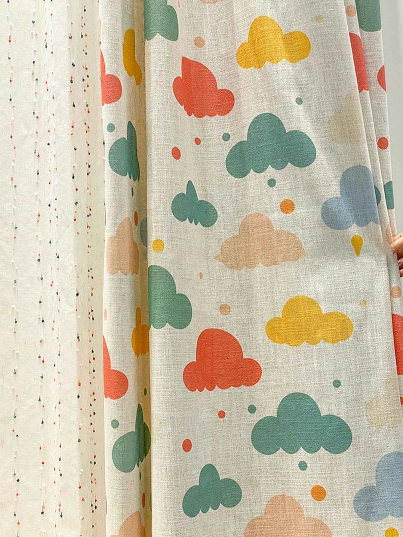 New cartoon children's room curtains color clouds cute environmental protection cotton linen boy room girl room bedroom landing