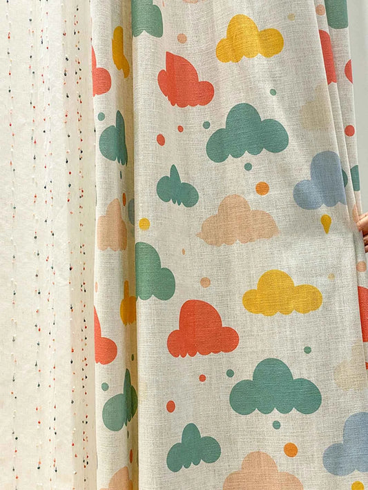 New cartoon children's room curtains color clouds cute environmental protection cotton linen boy room girl room bedroom landing
