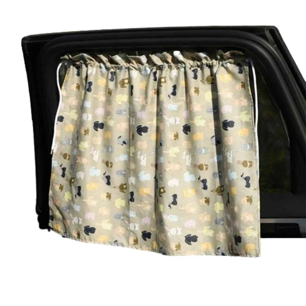 Suction Cup Car Curtains Cute Cartoon Animal/Floral Sunshade Curtain UV Protection Cotton Car Window Cover Car Interior