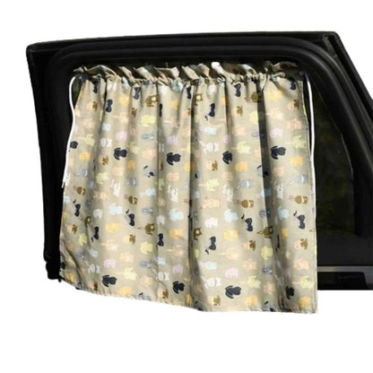 Suction Cup Car Curtains Cute Cartoon Animal/Floral Sunshade Curtain UV Protection Cotton Car Window Cover Car Interior