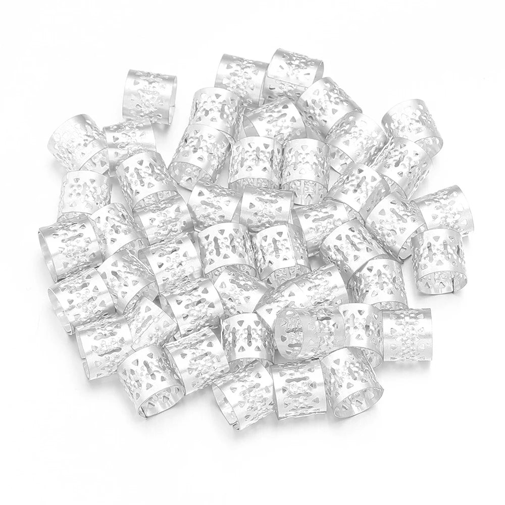 100Pcs/lot Dreadlock Hair Rings Metal Hollow Tube Dirty Dread Braids Adjustable for Cuffs Clip Hair Accessories Styling Tools - Shello's Creative Boutique