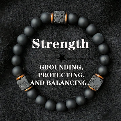 Elastic Men's Volcanic Stone Bracelet with Square Black Agate Fashionable Jewelry Suitable for Modern Gentlemen Magnetic Therapy