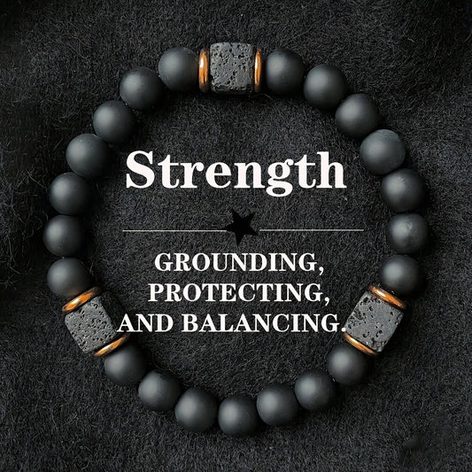 Elastic Men's Volcanic Stone Bracelet with Square Black Agate Fashionable Jewelry Suitable for Modern Gentlemen Magnetic Therapy