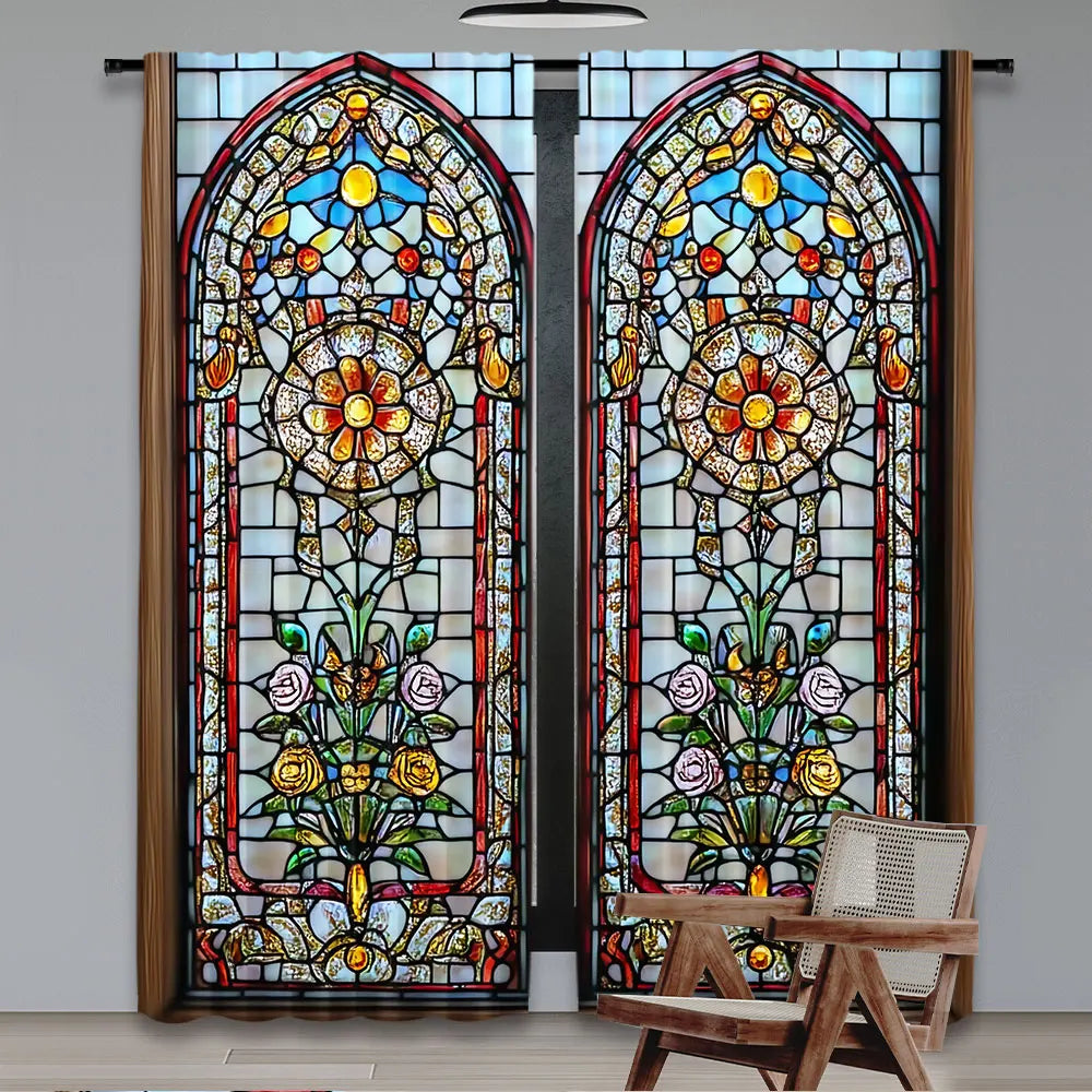 European Gothic Floral Curtains - 2 Panel Set for Bedroom & Living Room