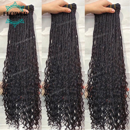 Boho Box Braids Human Hair Bundles - Curly Weave Double Weft 150g Remy Hair - Shello's Creative Boutique
