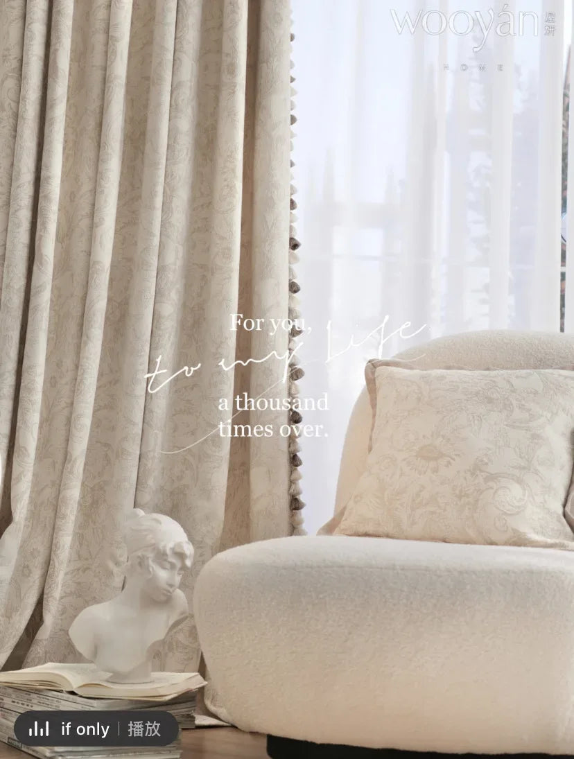 French Luxury Embroidered Chenille Curtains – Romantic Blackout Drapes - Shello's Creative Boutique