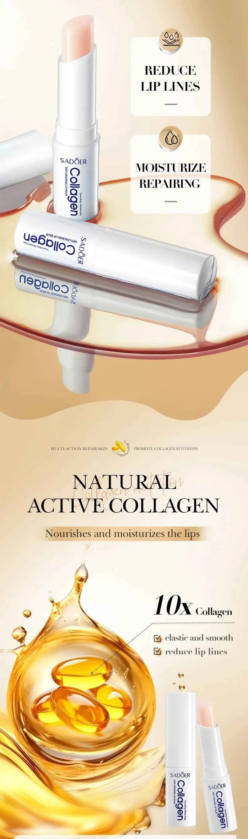 1/2/3pcs SADOER Collagen Lip Balm Moisturizing Anti Wrinkles Anti-aging Nourishing Hydrating Lipstick Lips Skin Care Products