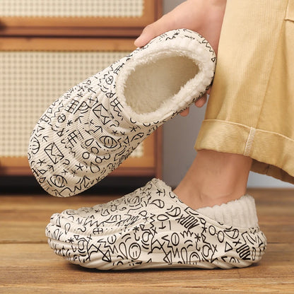 Men's Winter Indoor Slippers – Black & Beige