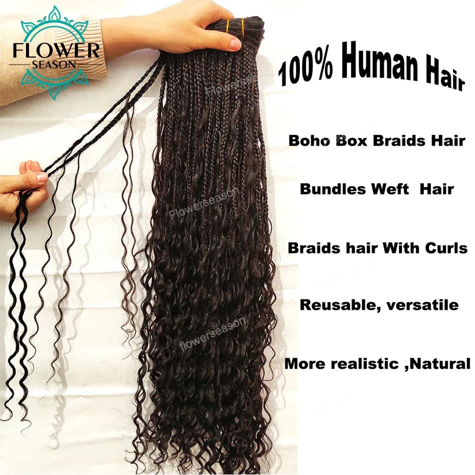 Boho Box Braids Human Hair Bundles - Curly Weave Double Weft 150g Remy Hair - Shello's Creative Boutique