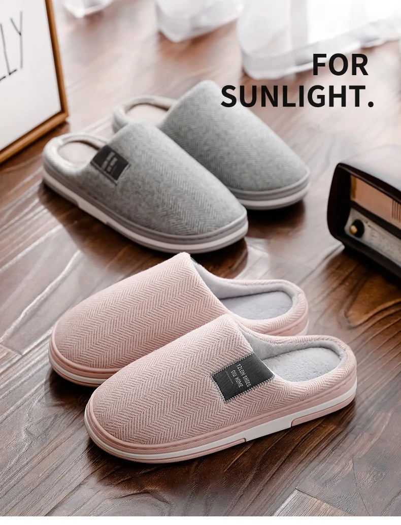 Men's Winter Warm Cotton Slippers - Couples Flats Non-Slip Indoor Slides (Large Size 40-51)
