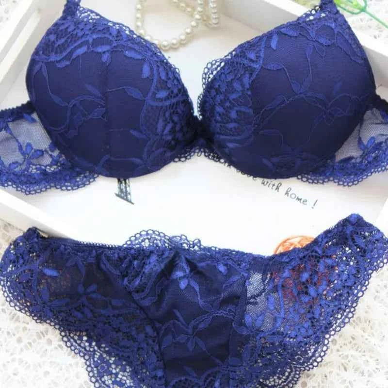 Women Sexy Lace Bra 2Pcs/Sets Fashion Thin Breathable Bra Push-up Underwear Underpants Female Embroidered Hollowed Lace Bra Set