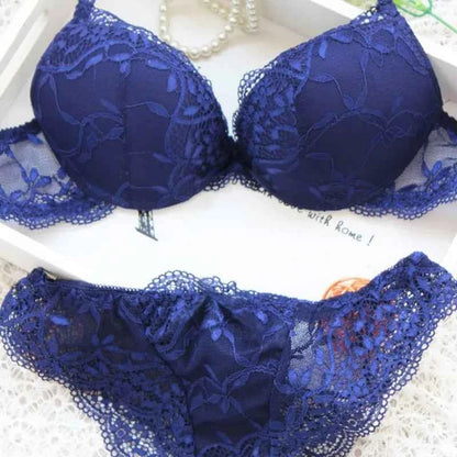Women Sexy Lace Bra 2Pcs/Sets Fashion Thin Breathable Bra Push-up Underwear Underpants Female Embroidered Hollowed Lace Bra Set