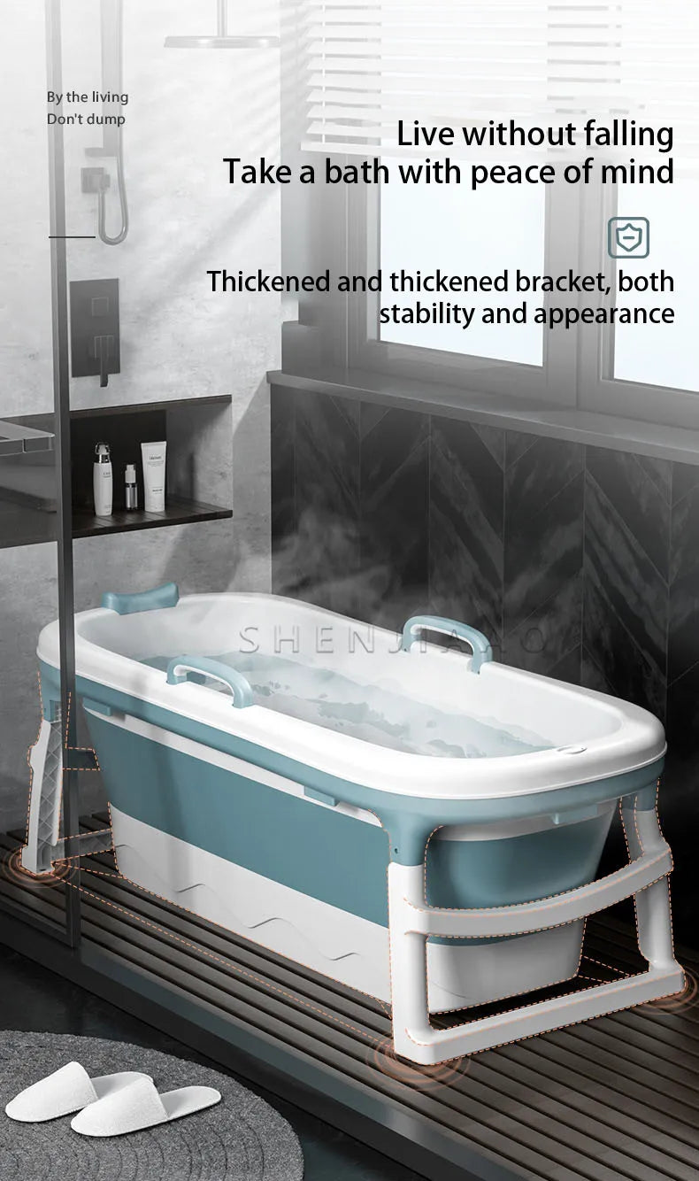 Foldable Adult Bath Barrel – Thickened Plastic Sitting Bathtub with Foot Massage & Lid