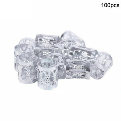 100/500pcs Gold Silver Dreadlock Hair Rings Adjustable Cuff Clip Hair Braids Dirty Braids Beads Hairpin Jewelry Hair Accessories - Shello's Creative Boutique