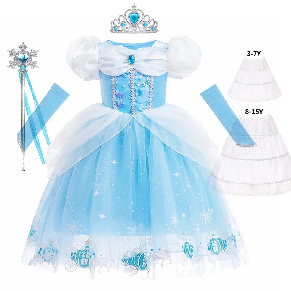 DreamParty Girls' Cinderella Princess Dress – Tiered Cosplay Costume with Accessories Shello's Creative Boutique