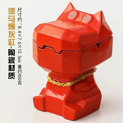 Dog Shaped Ceramic Ashtray with Lid – Windproof Cute Animal Figurine Décor