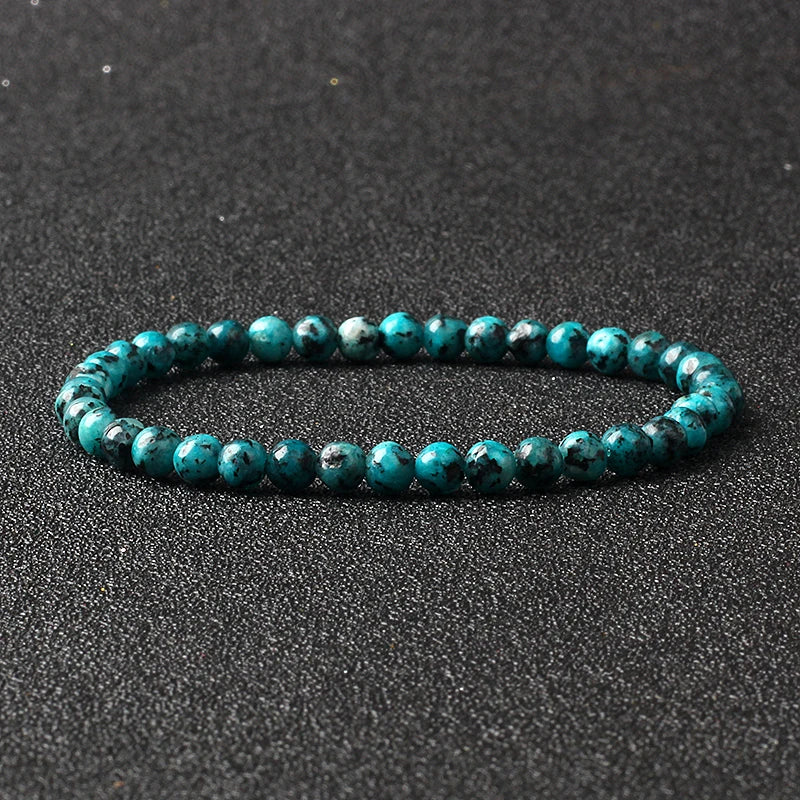 4mm Natural Stone Agate & Lava Stretch Bracelet – Handmade Tiny Bead Bangle for Men & Women