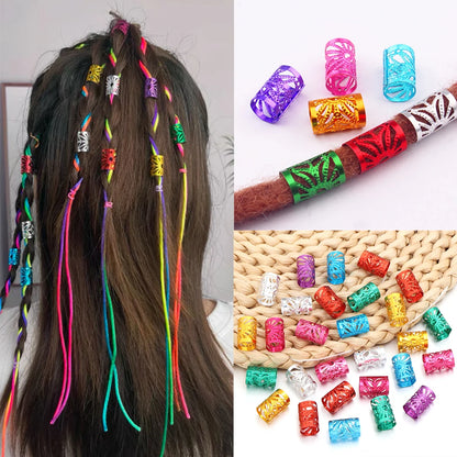 100Pcs/lot Dreadlock Hair Rings Metal Hollow Tube Dirty Dread Braids Adjustable for Cuffs Clip Hair Accessories Styling Tools - Shello's Creative Boutique