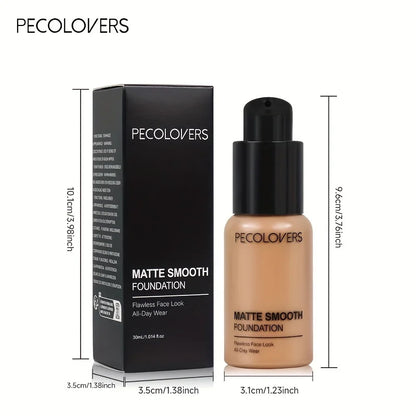 PECOLOVERS Matte Finish Liquid Foundation - Oil-Control, Waterproof, Full Coverage Concealer for All Skin Tones - Shello's Creative Boutique