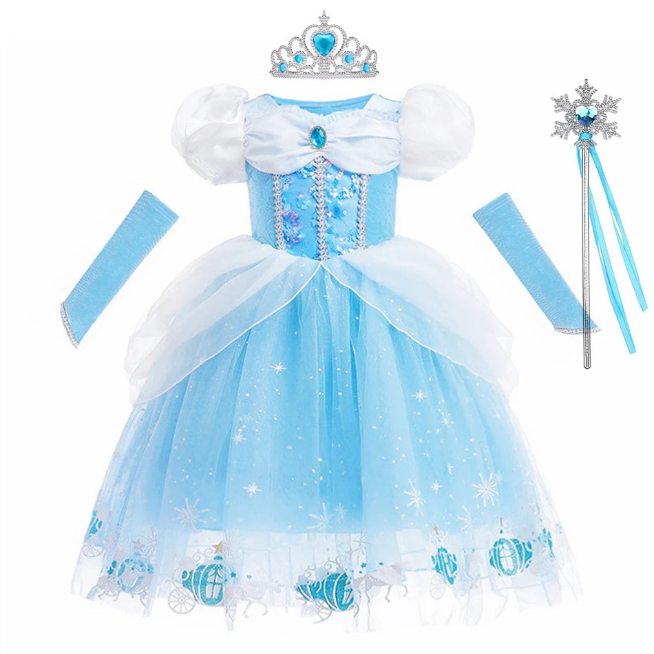 DreamParty Girls' Cinderella Princess Dress – Tiered Cosplay Costume with Accessories Shello's Creative Boutique