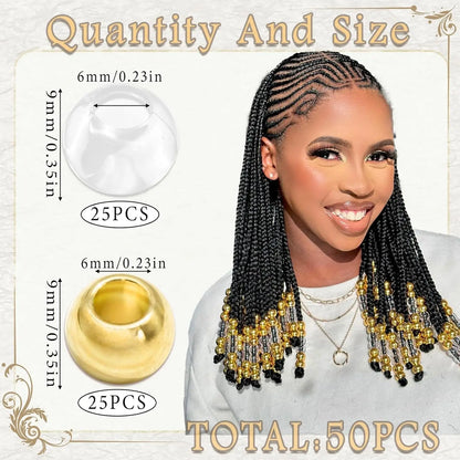50PCS Hair Beads Loc Dreadlock Jewelry Clear Large Beads Braids Accessories Hair Decoration for Women Jewelry Making Kit - Shello's Creative Boutique