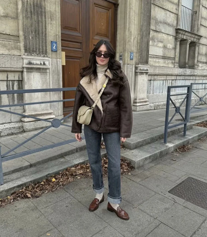 Women's Oversized Winter Jacket - Double-Sided Collar Warm Long Sleeve Coat