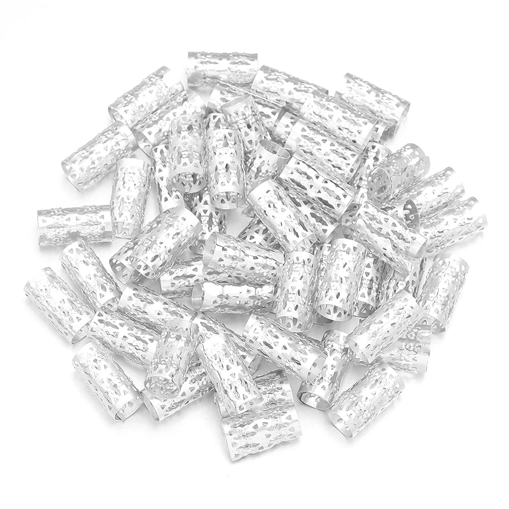 100Pcs/lot Dreadlock Hair Rings Metal Hollow Tube Dirty Dread Braids Adjustable for Cuffs Clip Hair Accessories Styling Tools - Shello's Creative Boutique
