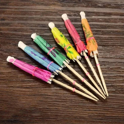 50pcs Mini Cocktail Umbrella Picks — Paper Parasol Party Sticks for Drinks & Cakes