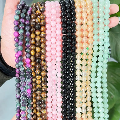 1 Strand 45pcs Natural Stone Beads – Rose Quartz, Tiger Eye, Obsidian