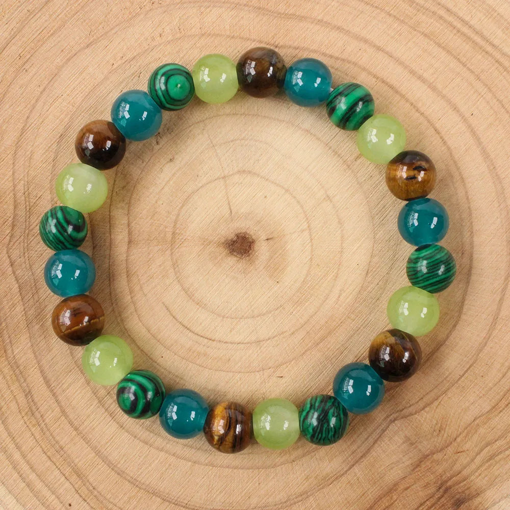 Bohemian Tiger Eye & Malachite Natural Stone Beaded Bracelet