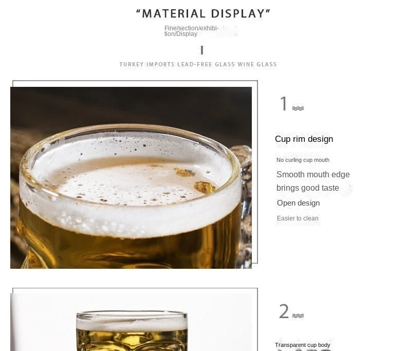 Skull Mug With Handle – Large Capacity Heat-Resistant Lead-Free Glass Beer & Coffee Cup
