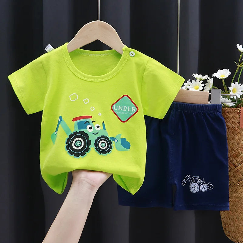Cartoon Vibes Cotton Baby Summer Set – Unisex Short Sleeve Tee & Shorts for Ages 0–1Y Shello's Creative Boutique