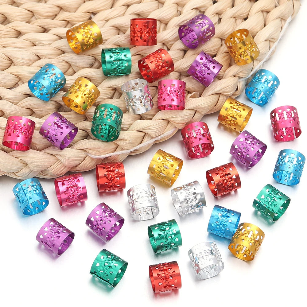 100Pcs/lot Dreadlock Hair Rings Metal Hollow Tube Dirty Dread Braids Adjustable for Cuffs Clip Hair Accessories Styling Tools - Shello's Creative Boutique
