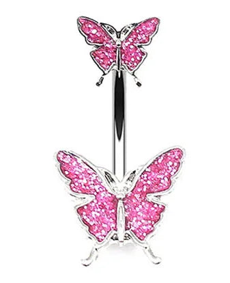 Pink Stainless Steel Belly Button Ring – Animal & Butterfly Styles