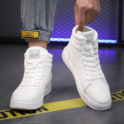 2025 Spring Fashion High-Top Sneakers - Unisex Leather Skateboarding Shoes (Red/White/Brown) - Shello's Creative Boutique