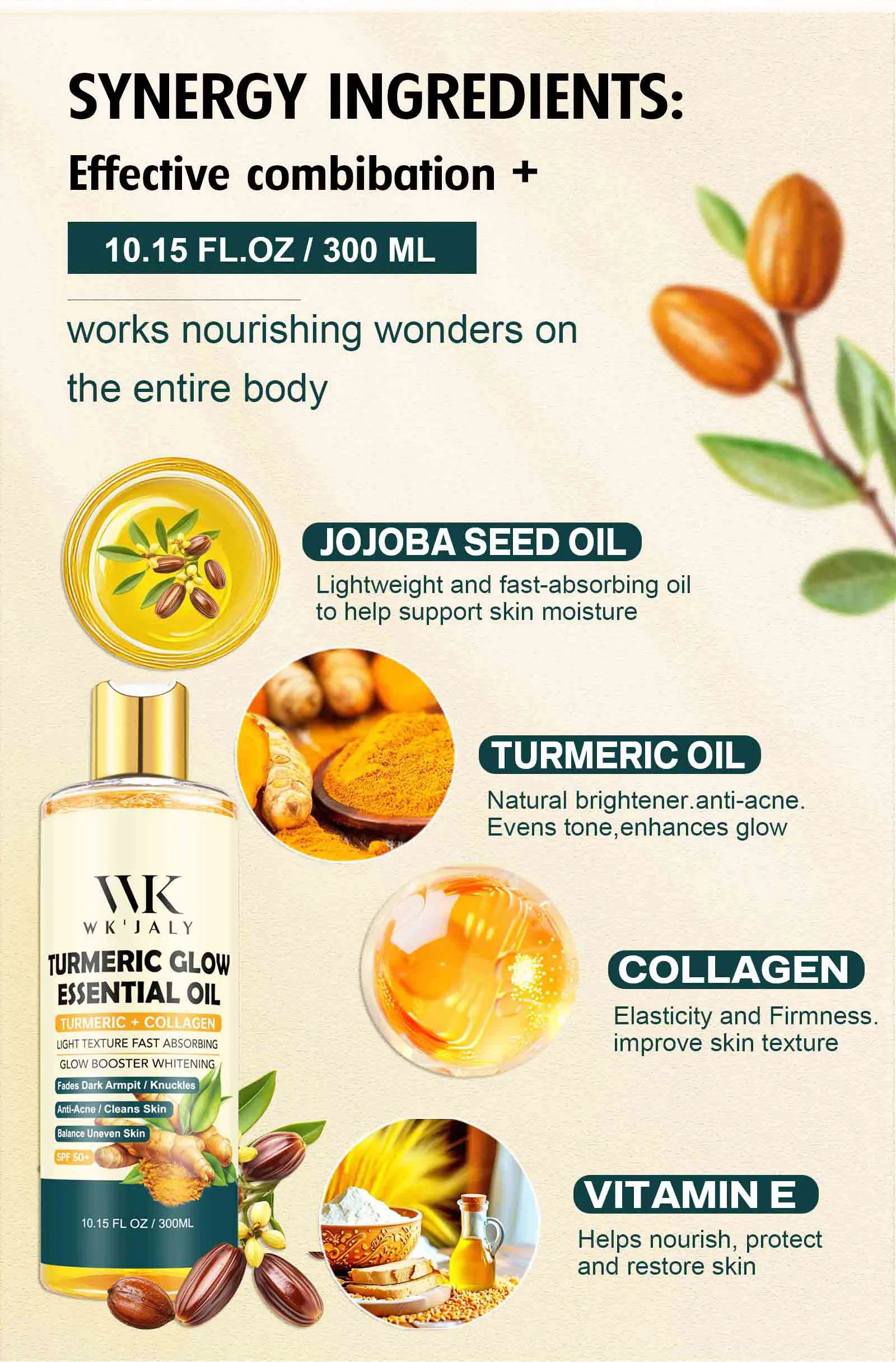 WK JALY Turmeric Glow Essential Body Oil, Moisturizing, Whitening, Fades Dark Armpit, Knuckles, Anti-Acne, Balance Uneven Skin - Shello's Creative Boutique