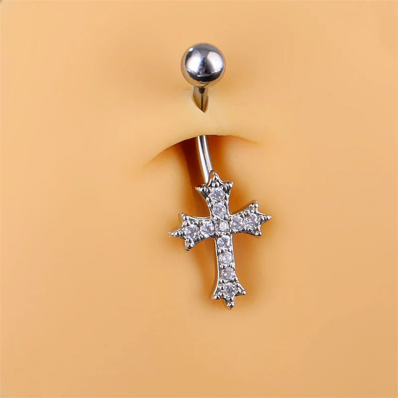 Cross Pendant Navel Ring – 316 Stainless Steel Bar