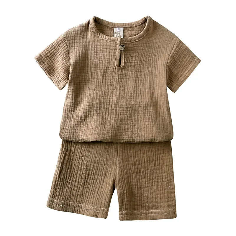 ELVESNEST Cotton-Linen Hooded Summer Set – Unisex Short Sleeve Top & Shorts Outfit for Kids Ages 2–7 Shello's Creative Boutique