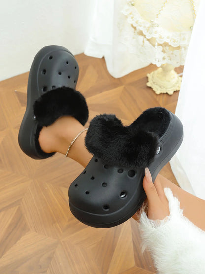 Women's Plush High Heel Slippers 2025 - Thick Soft-Soled Winter Garden Shoes