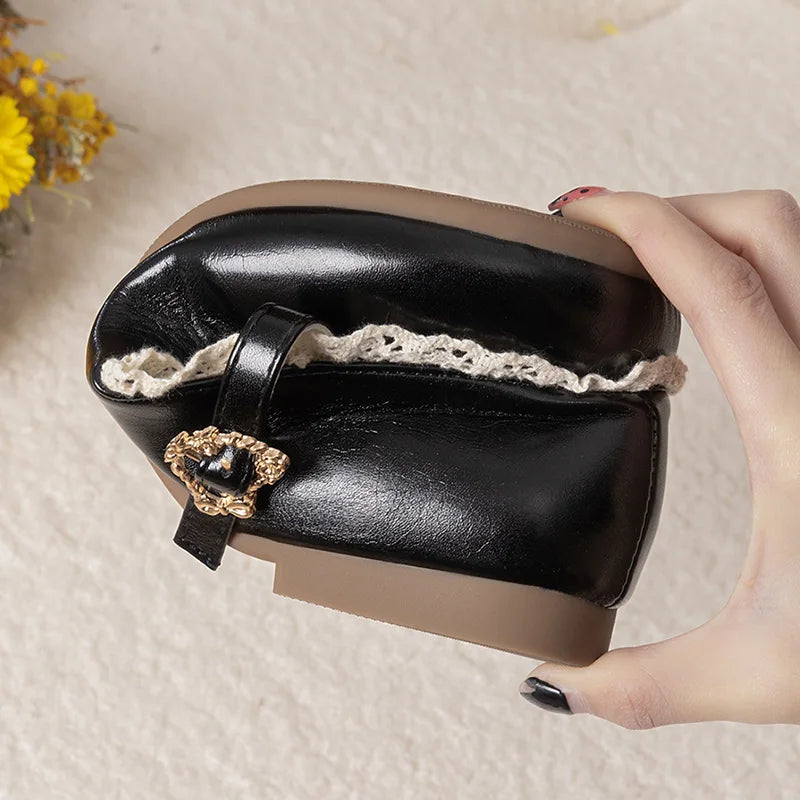 Women's Mary Janes Flat Shoes - Round Toe Buckle Strap Ballet Flats