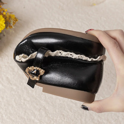 Women's Mary Janes Flat Shoes - Round Toe Buckle Strap Ballet Flats